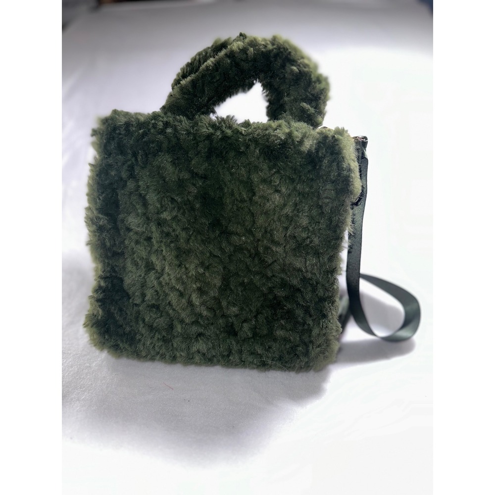 A New Day Olive Green Faux Shearling Mini Tote Crossbody bag